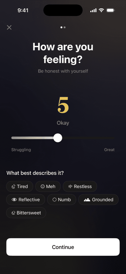 Mood check-in screen — how are you feeling